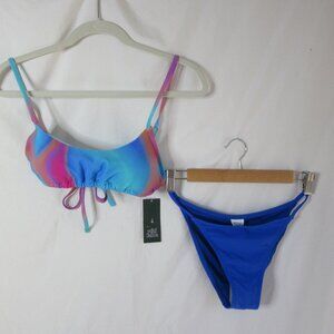 wild fable 2 Piece Bikini Royal Blue Pink Watercolor Size Small NWT